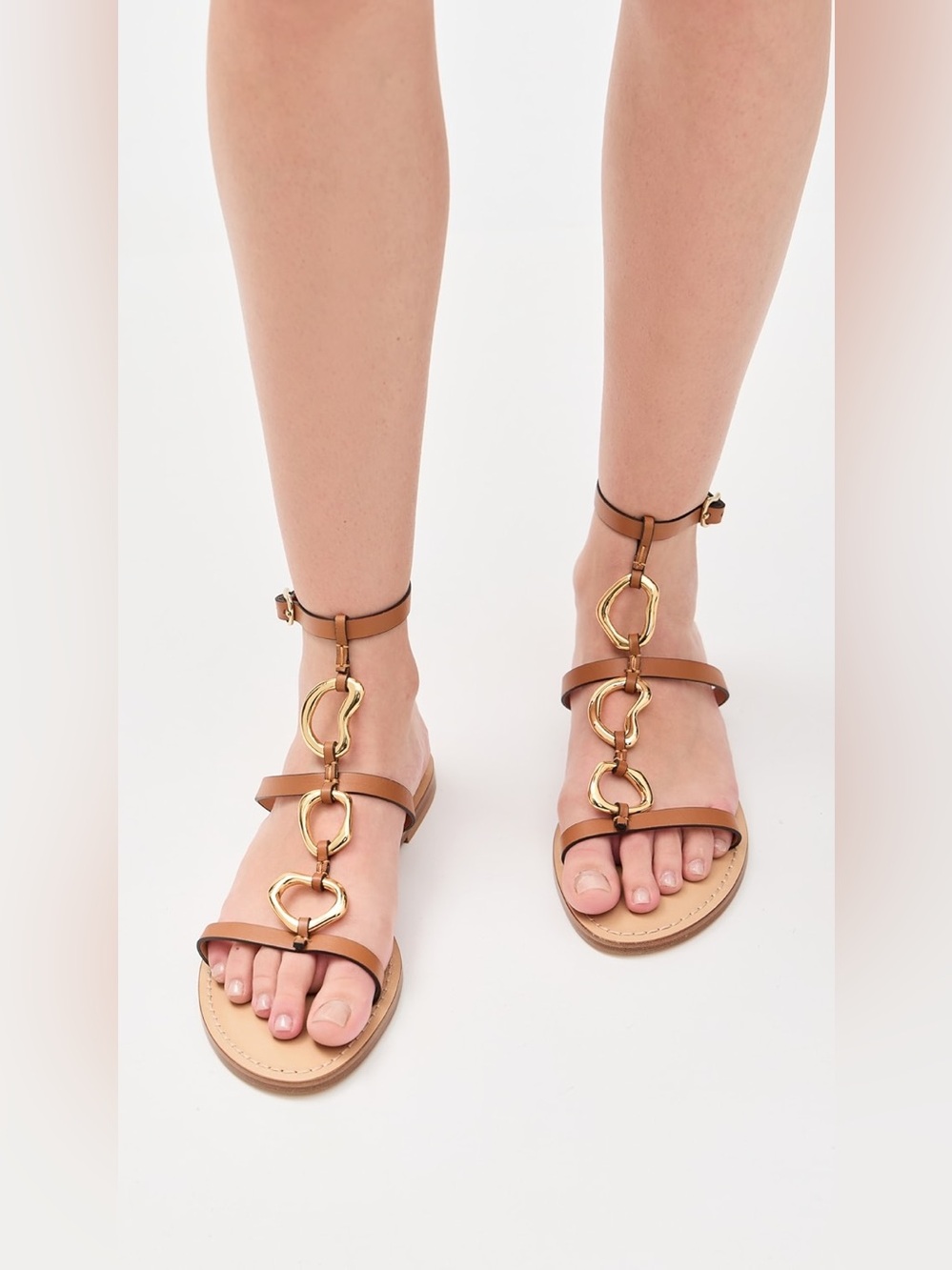 AMANU The Bazaruto Embellished Leather Sandals Cognac Gold Size 40 / 10 NWT - Picture 2 of 16